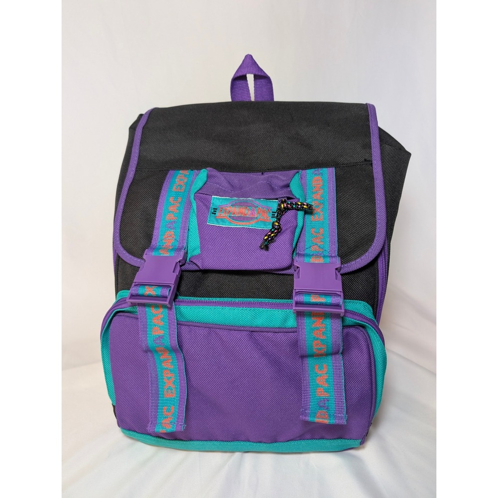 Vintage 90s Expand A Pac Backpack Colorblock Purple Teal Black Retro Rucksack